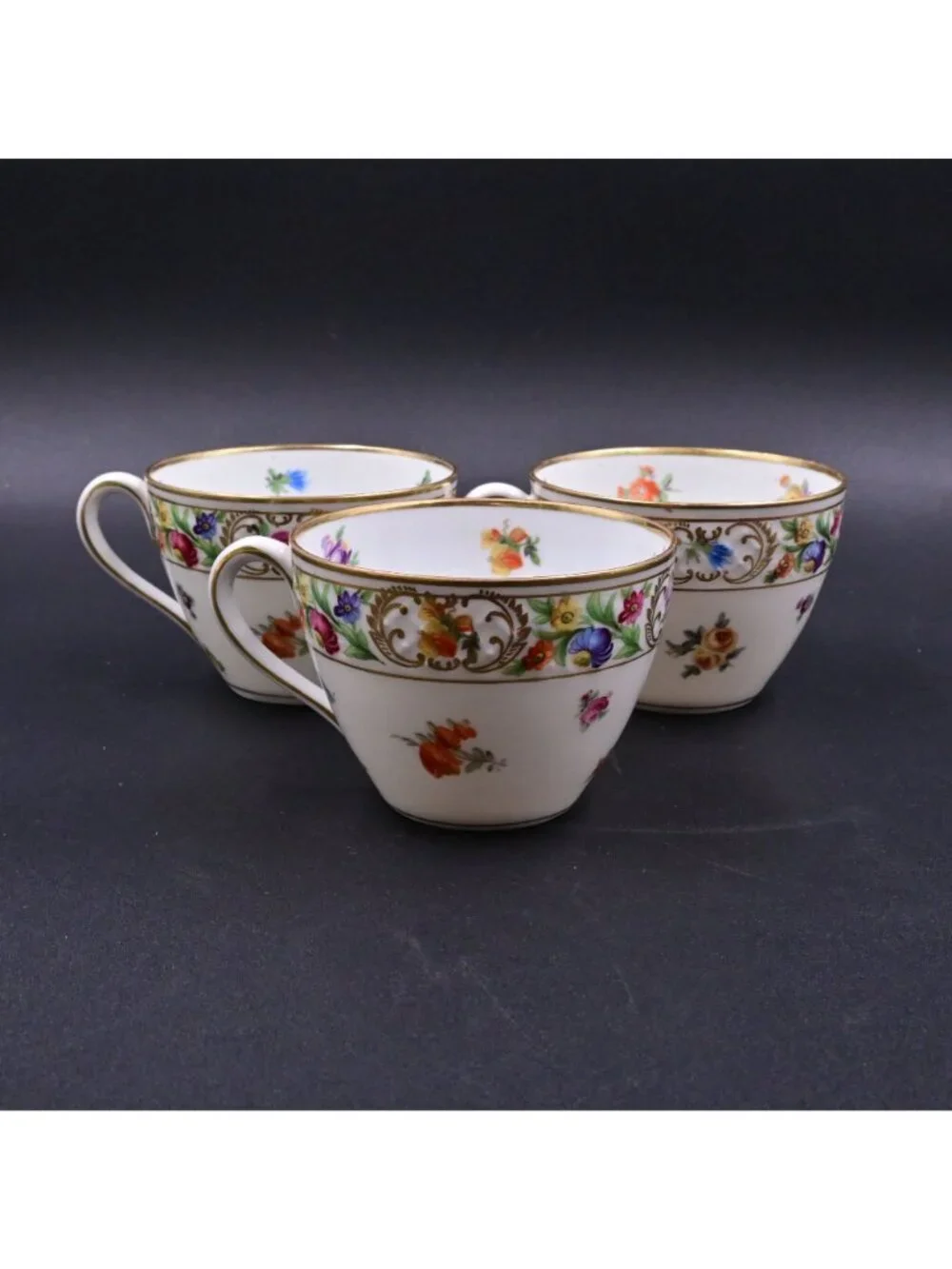 Schumann Bavaria Dresden Teacups Set Of 3  Floral Gold Trim Vintage Collectible